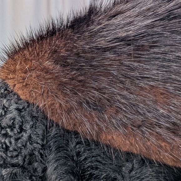 Vintage 100% Genuine Persian Lamb Fur Coat Mink Collar - Size M Petite - Picture 7 of 8